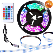 LED juostų rinkinys 20 m, RGB šviesos juosta su pulteliu, LED apšvietimo juosta, dekoratyvinė LED lemputė juosta