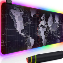 RGB žaidimų pelės kilimėlis su pasaulio žemėlapiu, LED apšvietimu, 80 x 30 cm, šviečianti stalo paliktuvė, RGB pelės padėkliukas