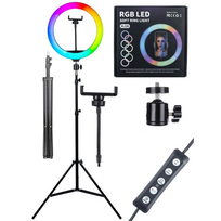 RGB žiedinė lempa su trikoju, 192 cm telefonui skirta žiedinė šviesa su laikikliu, žiedinis LED apšvietimas fotografijai ir vaizdo įrašams