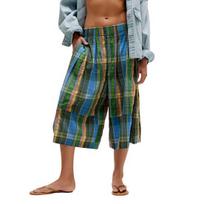 Moteriškos vasarinės boho languotos culottes kelnės Laisvos plačių kojų palazzo kelnės Laisvos trumpintos gingham capri kelnės su kišenėmis XXL žalia