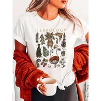 Womens Herbalist Botanical Print Tee Ginseng Herb Flower Design Short Sleeve Soft Comfortable Machine Washable All Season Casual Top for Gardeners 4XL juoda