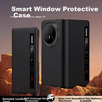 Honor Magic V5 Phone Case Honor V5 Foldable Phone Flip Smart Window Full Coverage Shockproof Magnetic Sleep Premium Business Leather Case
