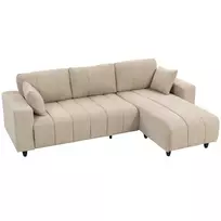 L formos kampinė sofa su lanksčiu šezlongu, 3 vietų sofa su 2 pagalvėmis, metaliniu rėmu, svetainei, smėlio spalvos