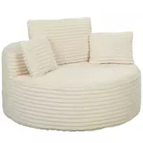 Fotelis su gilia sėdyne, svetainės sofa be rėmo, poroloninis dizainas, 4 pagalvėlės, kreminė balta