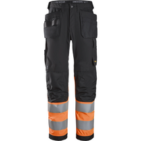 SNICKERS WORKWEAR Hi-Vis darbo kelnės 6239 su kabančiomis kišenėmis, 1 klasė, juodos/oranžinės