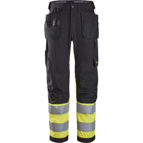 SNICKERS WORKWEAR Hi-Vis darbo kelnės 6239 su kabančiomis kišenėmis, 1 klasė, juodos/geltonos