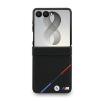 BMW M PU Perforated Tricolor Stripe Magnetic dėklas Samsung Galaxy Z Flip 8 juodos spalvos