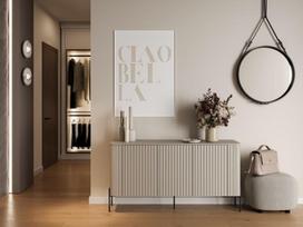 Cama Komoda VERA 150x40x80 – moderni smėlio spalvos MDF pusinė su durelėmis