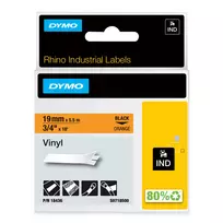 DYMO Rhino Industrial vinilo etiketės | 19 mm x 5,5 m | Juodas spaudinys ant oranžinės | Lipnios | skirta Rhino ir LabelManager etikečių spausdintuvams