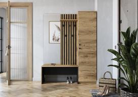 Prieškambario spinta Zaris, 150x40x198 cm, ruda/juoda