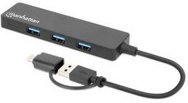 HUB USB Manhattan MANHATTAN 4-Port USB 3.0 Typ-C / Typ-A Kombi-Hub juodas