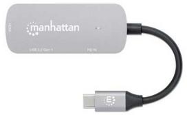 HUB USB Manhattan MANHATTAN USB-C 3-in-1 Konverter mit Power Delivery USB 3.2 Typ-C-Stecker auf HDMI 4K30Hz USB-A 5Gbit/s und USB-C PD 100W Alu Grau