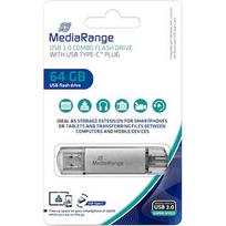 MediaRange combo memory stick 64GB (silver/transparent, USB-A 3.2 Gen 1, USB-C 3.2 Gen 1) MR937