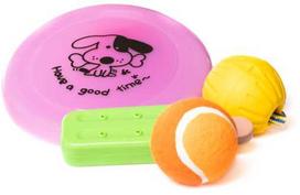 NAGA Hundelegetøj mix, 4 stk (frisbee, bold i snor, tennisbold, ispind)