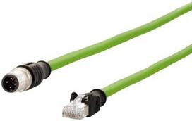 „Metz CONNECT“ jungiamasis kabelis M12 kištukas-RJ45 kištukas, 4 polių, su D kodu, tiesus, grandinės sekiklis, sukamasis sukimo momentas, 1 m (142M4D15010)
