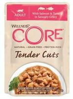 Whiskas „Core Tender Cuts“ šlapias katėms skirtas ėdalas su lašiša ir tunu padaže, 85 g, pakelis, 8 vnt./EKSPONUOTI