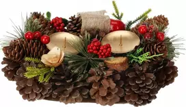 Home Styling Collection kankorėžinė žvakių laikiklis dviem žvakėms, 26 cm