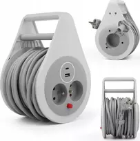 Plastrol Prailgintuvas suvyniojamas 10 m 3x1 mm², 16 A, su šilumine apsauga, 2 lizdai, 1xUSB-C, 1xUSB-A