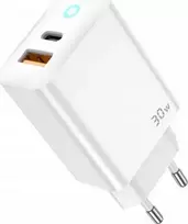JELLICO sieninis įkroviklis EU13 GaN PD 30W 1xUSB-C + 1xUSB QC3.0 + USB-C laidas - Lightning Baltas
