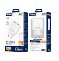 JELLICO sieninis įkroviklis EU57 PD 20W 1xUSB-C + 1xUSB QC3.0 + laidas USB-C - USB-C Baltas
