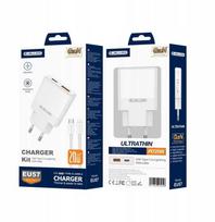 JELLICO sieninis įkroviklis EU57 PD 20W 1xUSB-C + 1xUSB QC3.0 + USB-C laidas - Lightning Baltas