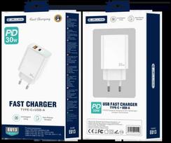 JELLICO sieninis įkroviklis EU13 GaN PD 30W 1xUSB-C + 1xUSB QC3.0 Baltas
