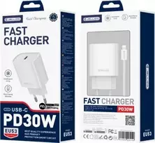 JELLICO sieninis įkroviklis EU53 PD 30W 1xUSB-C + USB-C laidas - Lightning Baltas