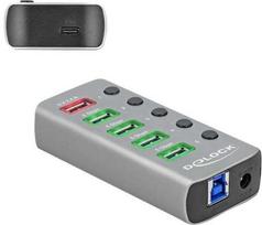 HUB USB Delock Hub USB 5Gbps su 4 prievadais + 1 įkrovimo prievadu + 1 USB-C PD 3.0 prievadu su jungikliu ir apšvietimu