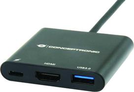 Šakotuvas Conceptronic DONN01B 3-in-1 USB-C stotelė / replikatorius (DONN01B)