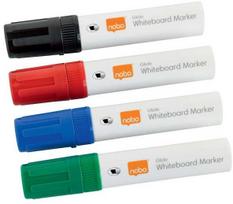 Nobo Nobo Glide whiteboard marker bred skrå spids 10 mm hurtigttørrende blæk, pakke/4 stk. Assorteret