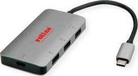 HUB USB Roline Koncentrator USB 3.2 Gen 1, 3-drożny, kabelis połączeniowy typu C (PD+Data)