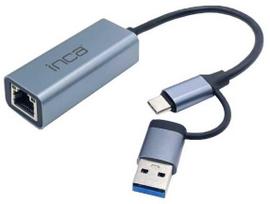 Adapteris USB Inca IUTP-01TX RJ-45 - USB-C + USB-A Mėlyna (IUTP-01TX)