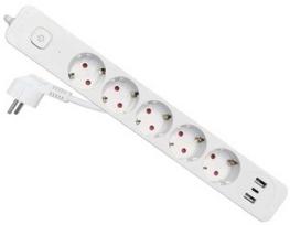 Maitinimo juosta Equip su apsauga nuo viršįtampių ir jungikliu, 5 Schuko lizdai, 2x USB-A, 1x USB-C, platininė (245555)