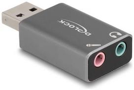 „DeLOCK“ išorinė USB garso plokštė su USB-A tipo kištuku į 2 x 3,5 mm stereo lizdą. „Plug & Play“ garso adapteris asmeniniams kompiuteriams, nešiojamiesiems kompiuteriams ir „Mac“, USB 2.0 A tipo, 3,5 mm 3 kontaktų, pilka.