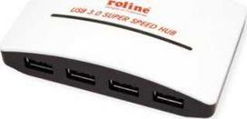 USB ŠAKOTUVAS Roline USB 3.2 Gen 1 šakotuvas, juodas ir baltas, 4 prievadai, su maitinimo šaltiniu