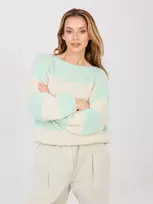Moteriškas oversize megztinis mėtų spalvos dryžiais