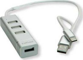 Roline USB HUB USB 2.0 šakotuvas skirtas ROLINE nešiojamiesiems kompiuteriams, 4 prievadai, A+C tipo jungties laidas