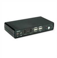 Roline ROLINE Dviejų prievadų KVM HDMI 4K@60Hz jungiklis, 2 kompiuteriai, DP/HDMI, garsas, su 2 prievadų USB 2.0 šakotuvu