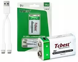 Port Įkraunamas ličio jonų akumuliatorius 9v R9 1000mah įkrovimo prievadas USB-C tipo C Tcbest / USB-C 9v