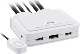 InLine® KVM jungiklis, 2 prievadų, USB-C + DisplayPort į DisplayPort 1.2, 4K, su garsu, integruotu kabeliu