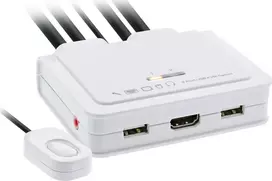 InLine® KVM jungiklis, 2 prievadai, USB-C + HDMI į HDMI, 4K, su garsu, integruotu kabeliu