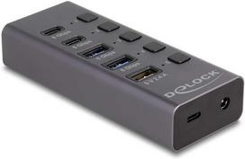 HUB USB Delock USB 5Gbps Hub su 2 x USB Typ-A ir 2 x USB Type-C™ lizdais ir 1 x greitojo įkrovimo prievadu + jungiklis