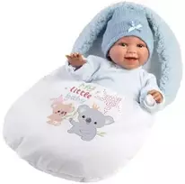 Llorens Llorens Lėlė 63805 38 cm besijuokianti Liam miegmaišyje
