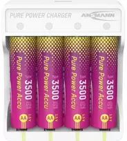 Įkroviklis Ansmann PurePower – komplektą sudaro 4 x AA 3500 mAh baterijos