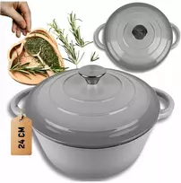 HAGE emaliuotas ketaus puodas 4 l, dangtis 24 cm, pilka indukcinė orkaitė