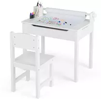 Vaikiškas stalo ir kėdės komplektas su laikymo skyriumi ir popieriaus ritinio laikikliu, pilkas/baltas, 66 × 39,4 × 58,4 cm