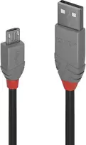USB Laidas - LINDY Anthra Line USB 2.0 Type A į Micro-B Laidas M/M, 5 m, Juoda (Pažeista Pakuotė)