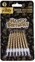 Auksinės gimtadienio žvakutės 16 vnt. + "happy Birthday" užrašas