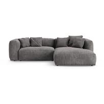 Pilkos spalvos sulankstoma modulinė kampinė sofa iš velveto (su dešiniuoju kampu/su gultu) Martina – Micadoni