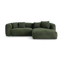 Žalios spalvos sulankstoma modulinė kampinė sofa iš velveto (su dešiniuoju kampu/su gultu) Martina – Micadoni